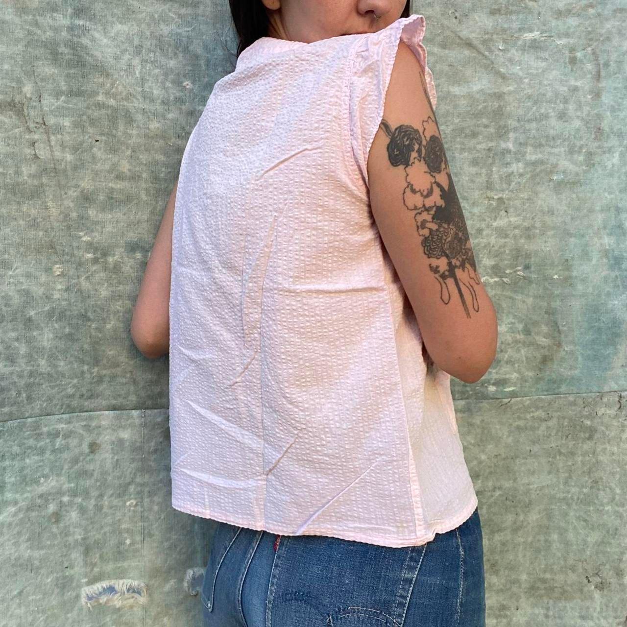 1950s pink cotton seersucker ruffle pajama top