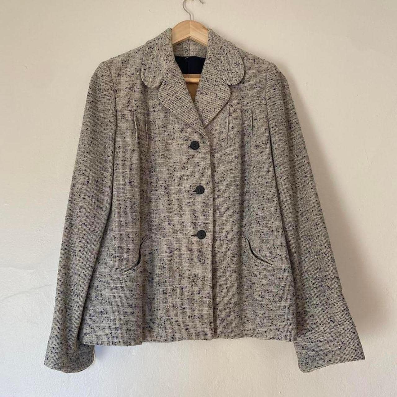 1960s vintage marled gray and black blazer jacket with pockets and buttons