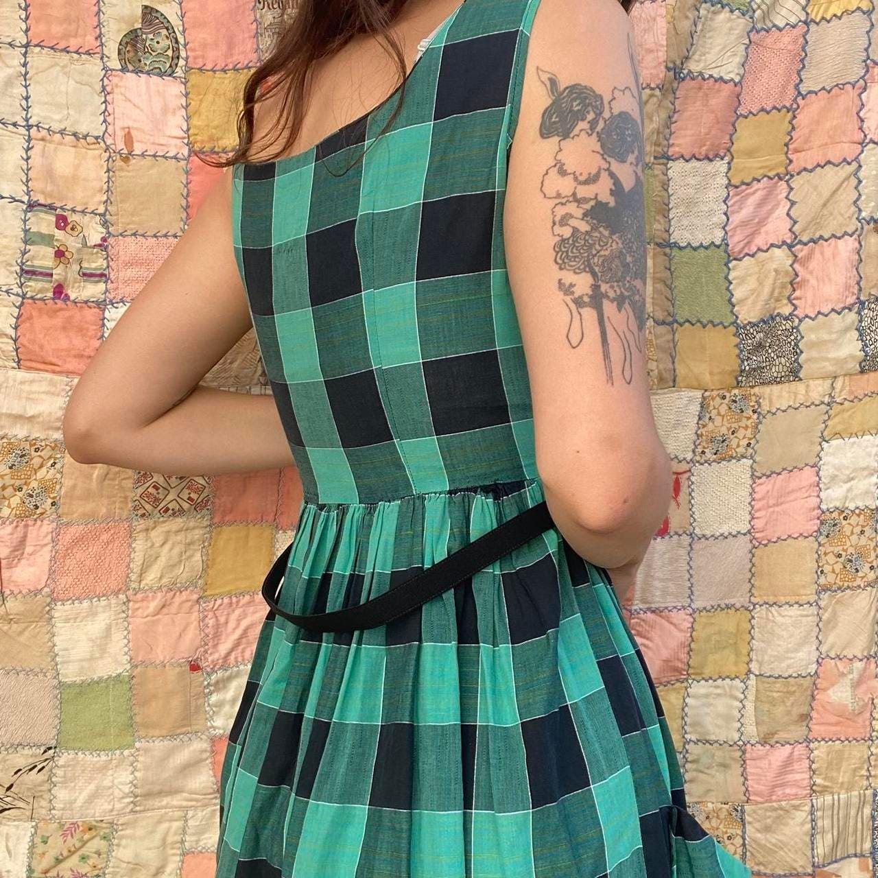 1950s cotton plaid mini fit and flare dress