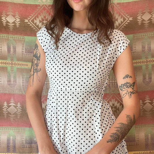 1950s vintage cotton mini flare polka dot dress with matching little jacket