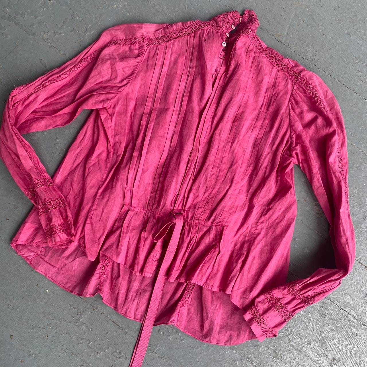 1900s antique overdyed pink cotton blouse