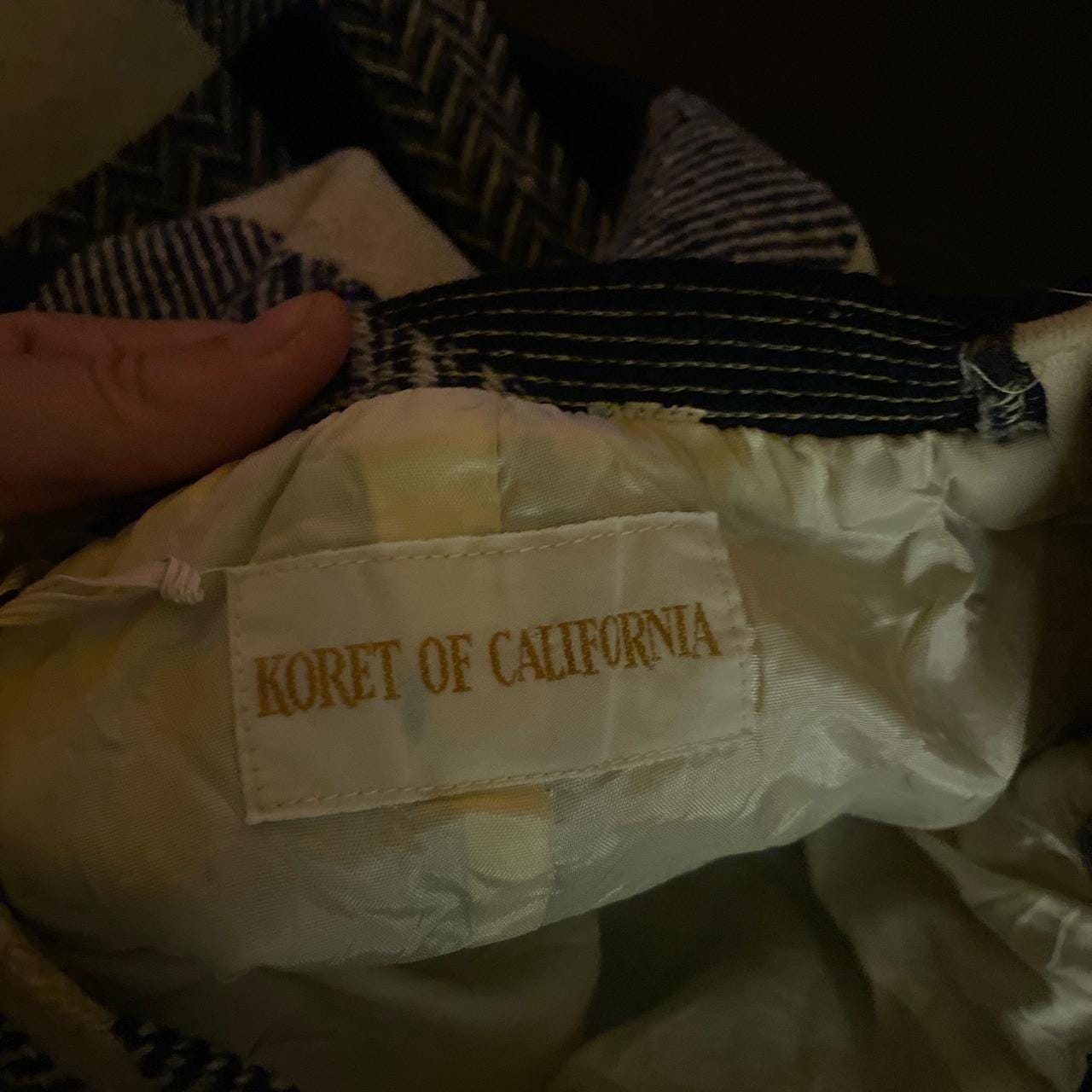 1960s Koret of California wool gingham navy and white plaid two piece set