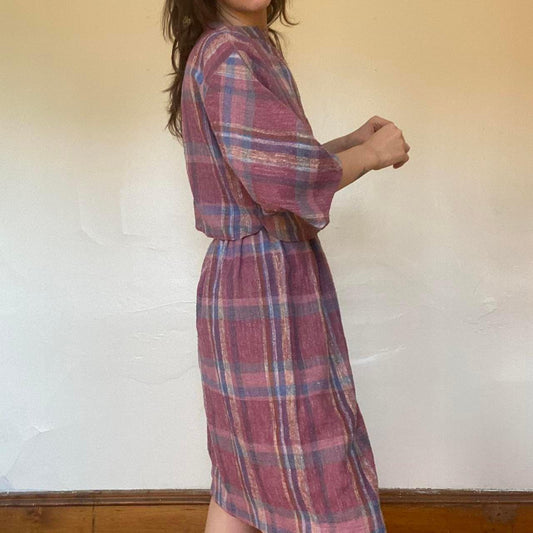 1970s Ann Stevens New York purple plaid linen 2 piece set