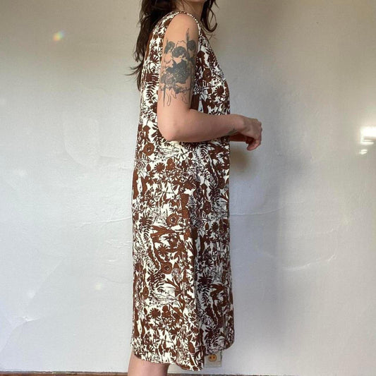 60s vintage handmade brown leaf floral dress