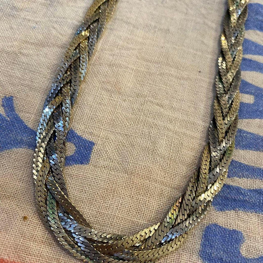 vintage silver tone braided chain necklace