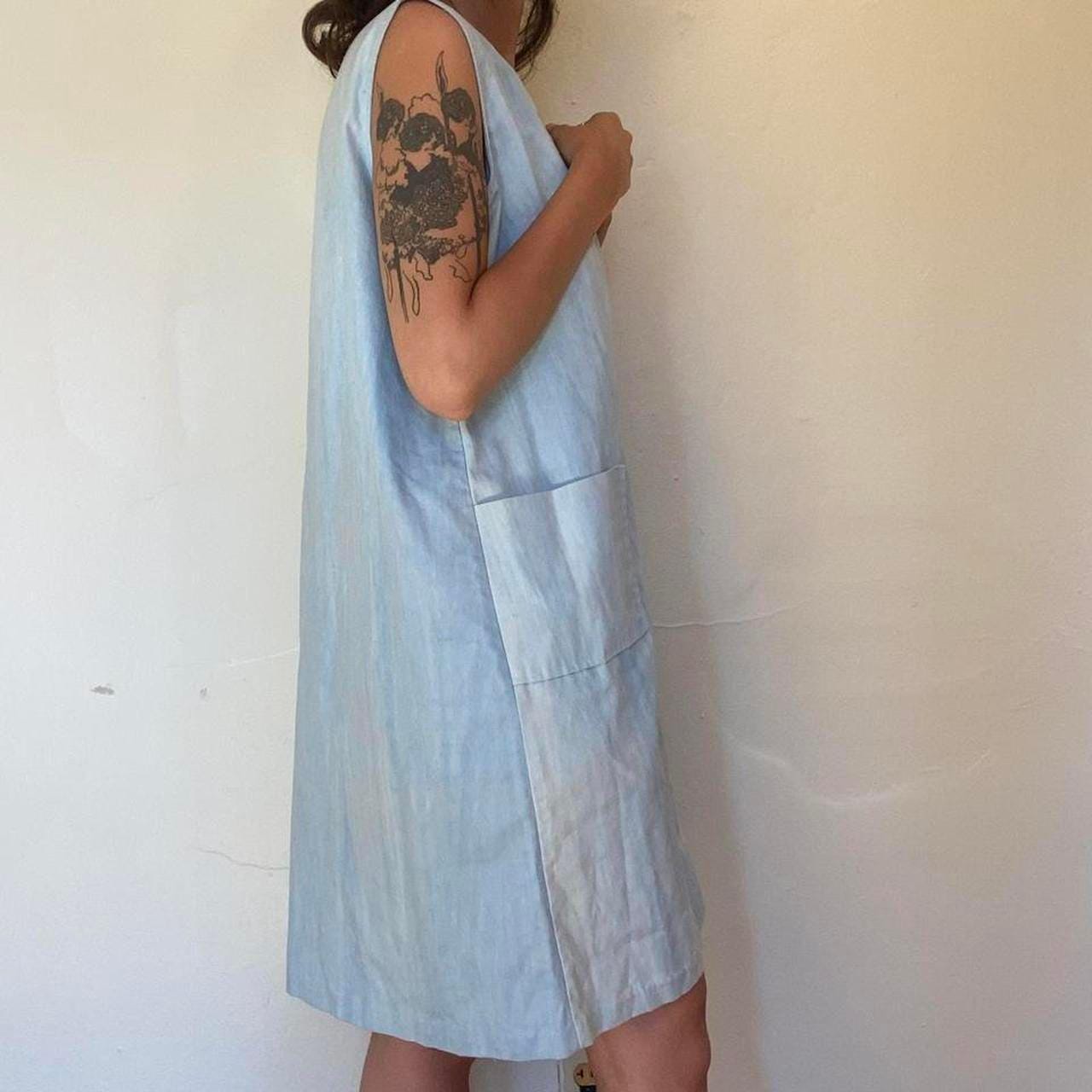 60s/70s chambray light blue faded cotton smock dress with talon circle zipper