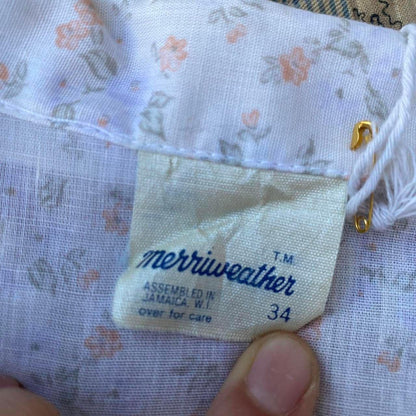 1970s floral cotton sleeveless button up blouse