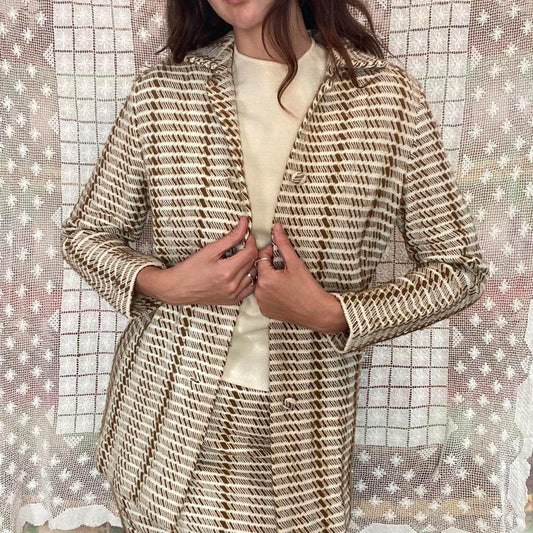 1960s Cadillac Italian wool cream and olive colored wool blend 3 piece set