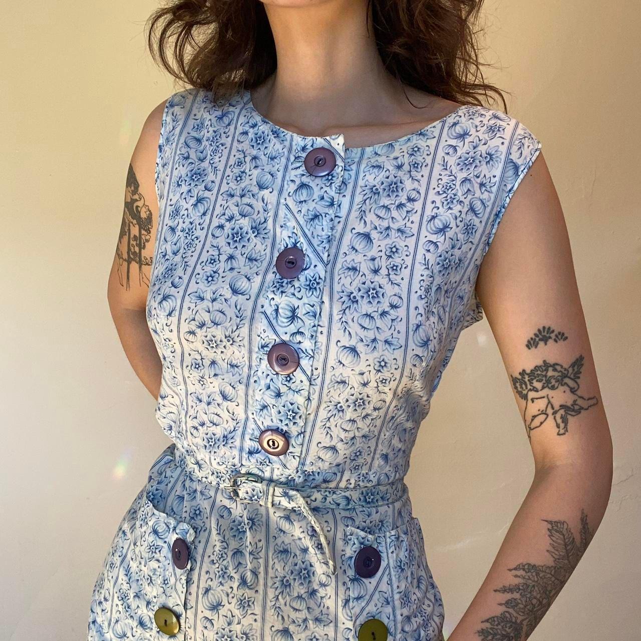 1940s/50s blue and white cotton paisley shirtwaist dress