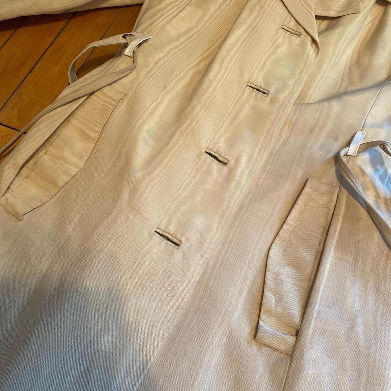 1960s union made butter yellow moire rayon trench coat and pleats on the back