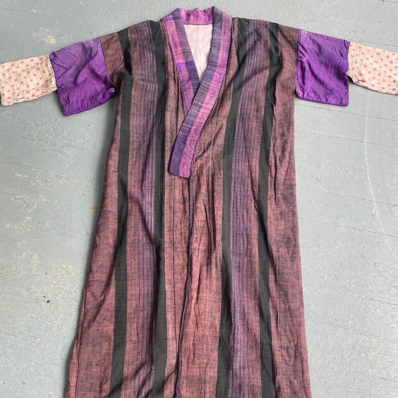 1930s antique purple woven silk and cotton kimono