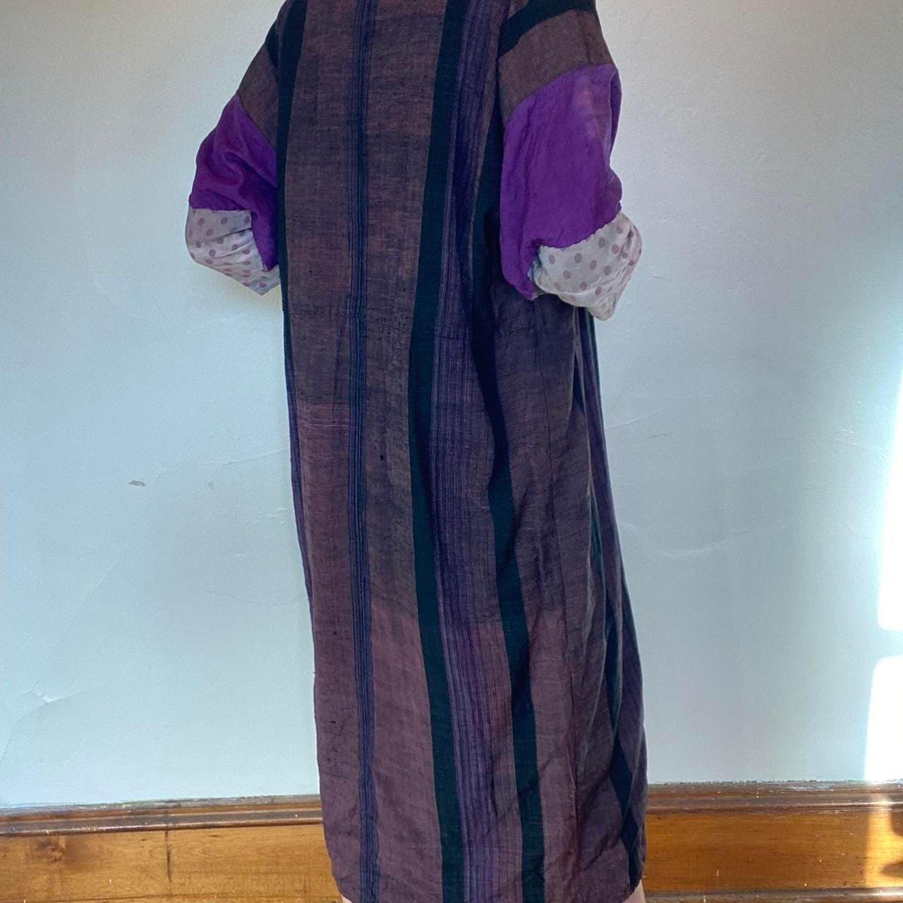 1930s antique purple woven silk and cotton kimono