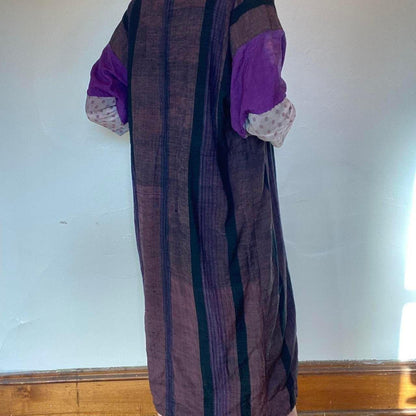 1930s antique purple woven silk and cotton kimono