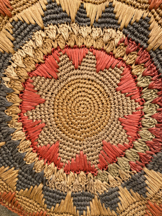 1940s raffia woven circle purse