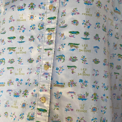 1960s vintage french novelty print "Les 4 Saisons" light pink cotton shift dress