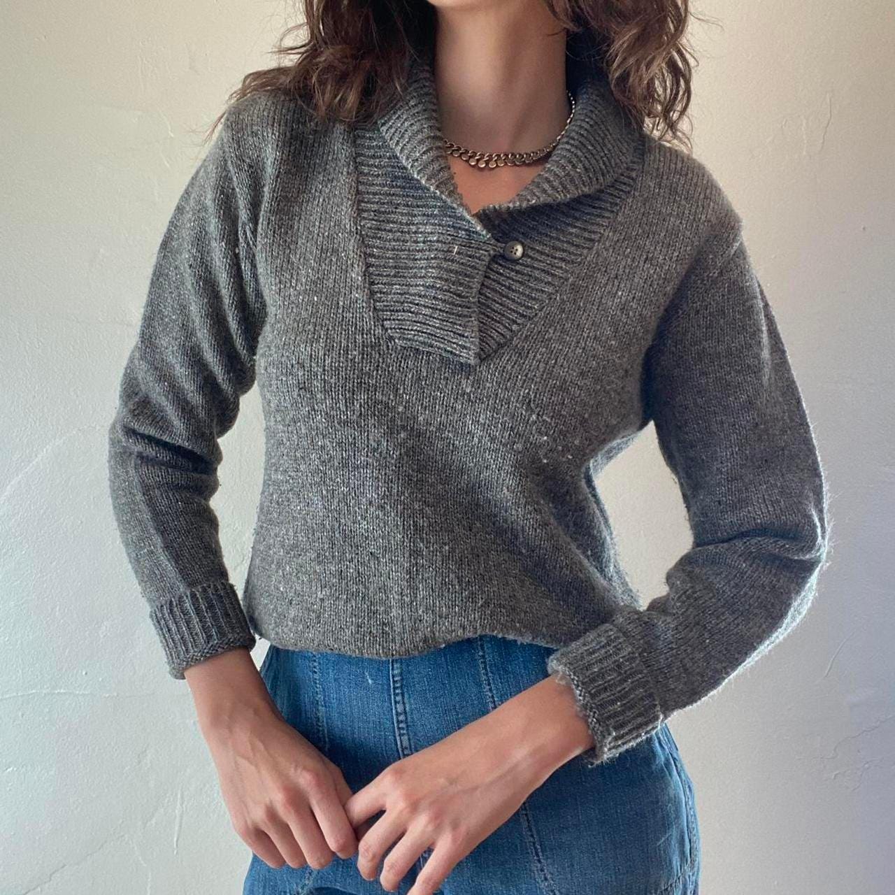 1970s wool gray Steve-Mor shawl sweater