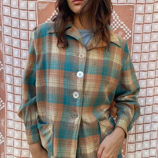 1940s/1950s wool pink and blue plaid jacket