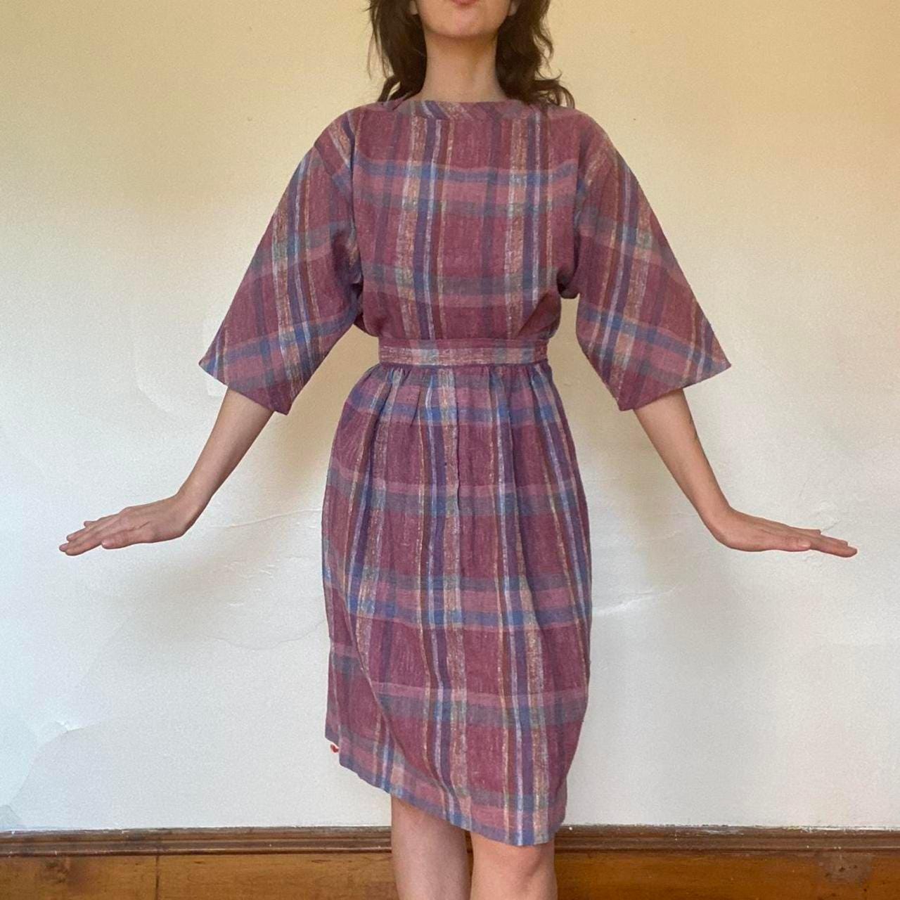 1970s Ann Stevens New York purple plaid linen 2 piece set