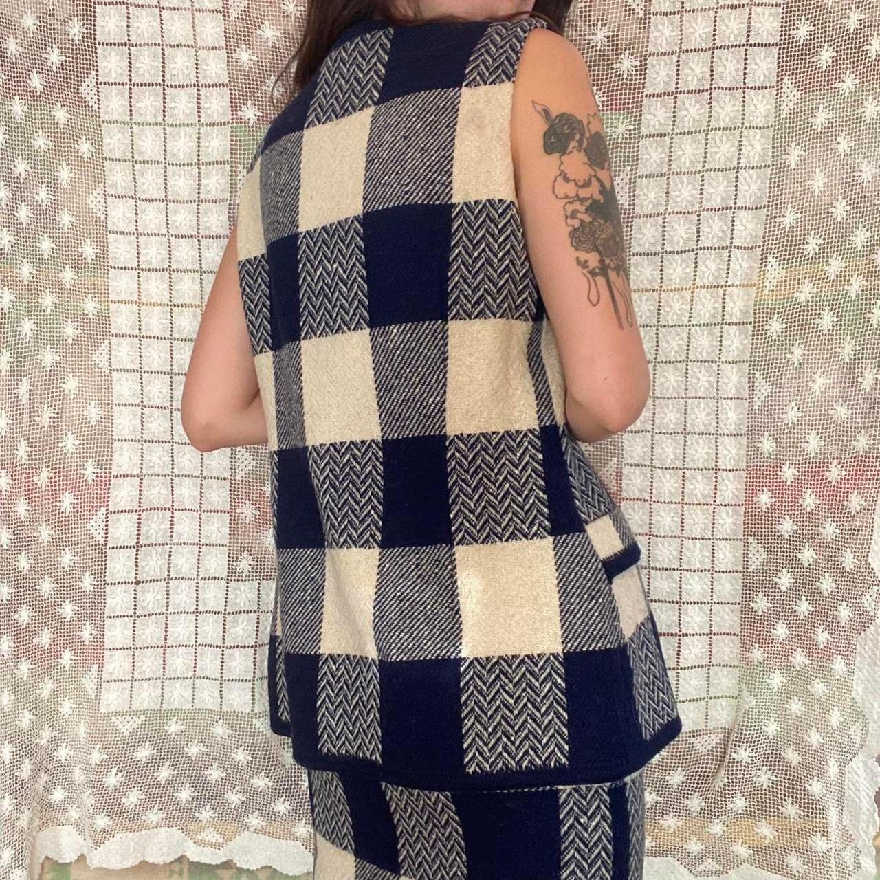 1960s Koret of California wool gingham navy and white plaid two piece set