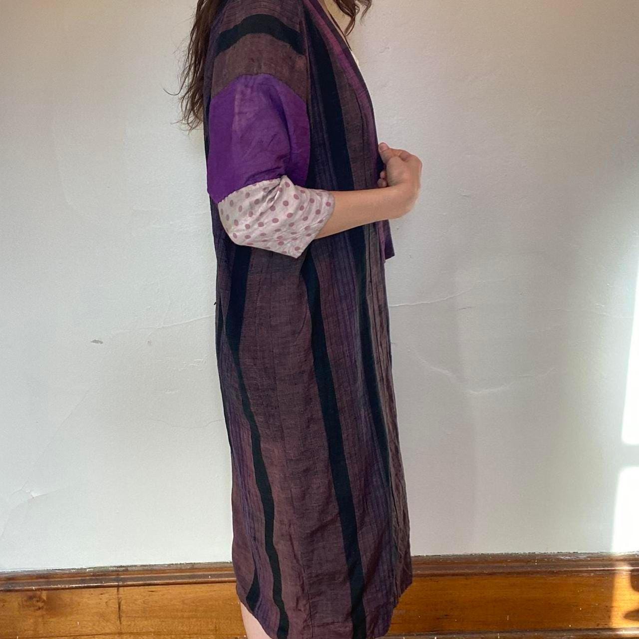 1930s antique purple woven silk and cotton kimono