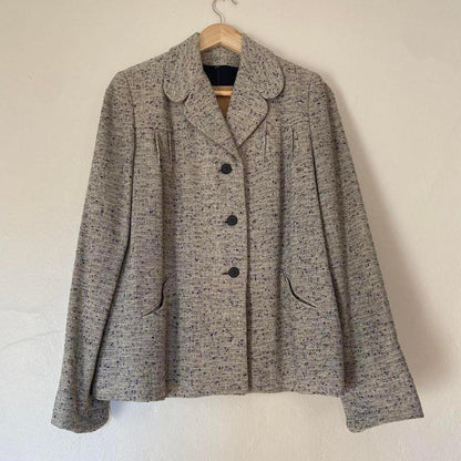 1960s vintage marled gray and black blazer jacket with pockets and buttons