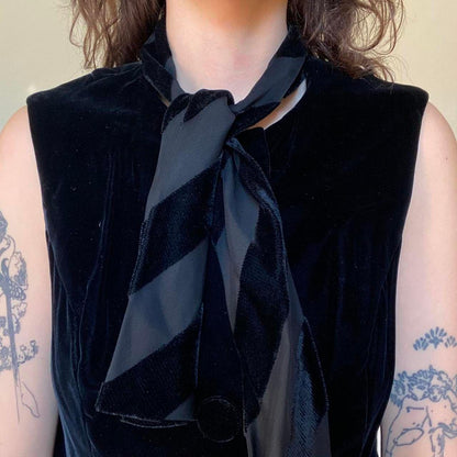 1960s vintage mod velvet button up sleeveless blouse with tie