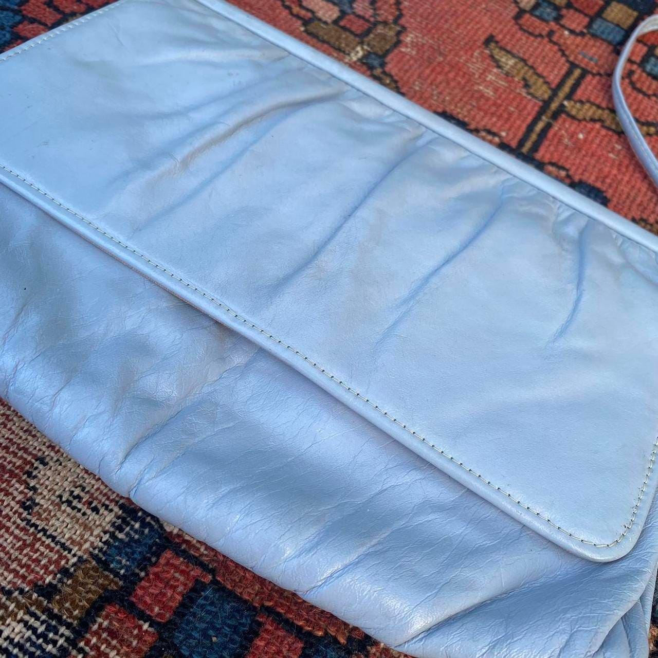 1960s light blue leather crossbody purse