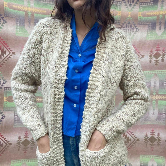 1970s handmade vintage wool knit cardigan with hood