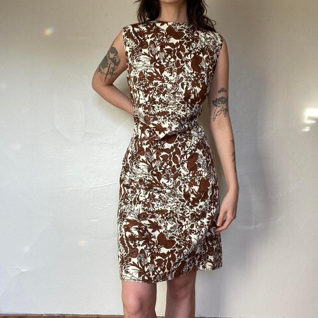 60s vintage handmade brown leaf floral dress
