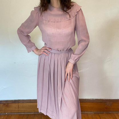 1970s handmade lilac two piece skirt set with talon zipper