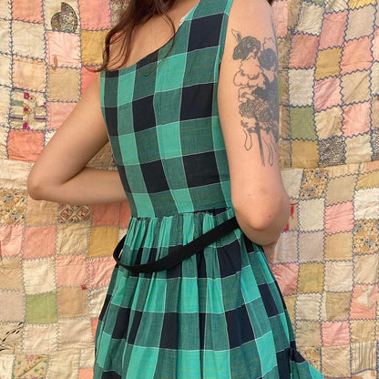 1950s cotton plaid mini fit and flare dress
