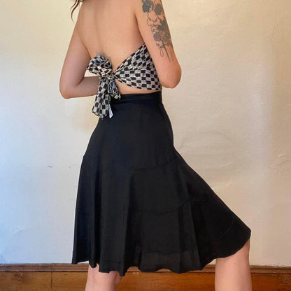 1940s/50s rayon taffeta tiered embroidered black circle skirt