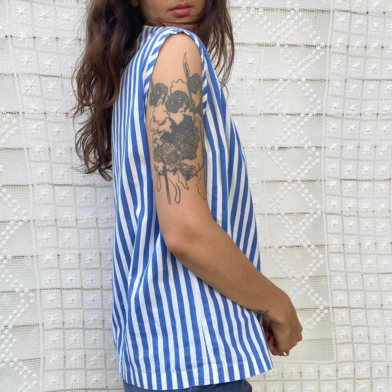 1950s cotton blue and white striped button up tank top