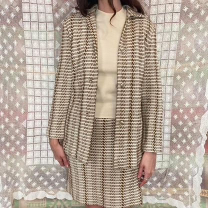 1960s Cadillac Italian wool cream and olive colored wool blend 3 piece set