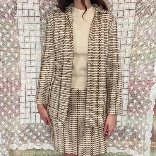 1960s Cadillac Italian wool cream and olive colored wool blend 3 piece set
