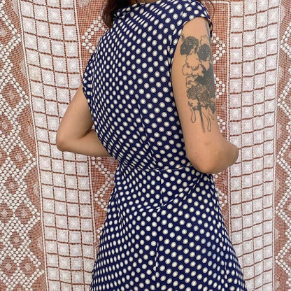 1940s rayon navy polka dot dress
