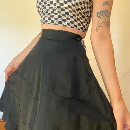 1940s/50s rayon taffeta tiered embroidered black circle skirt