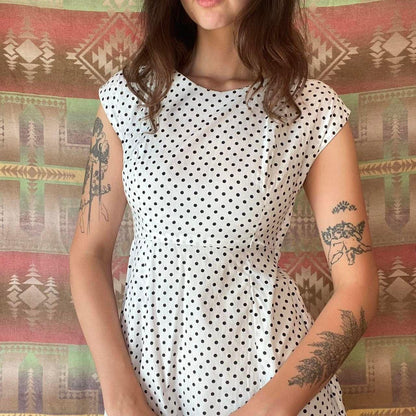 1950s vintage cotton mini flare polka dot dress with matching little jacket
