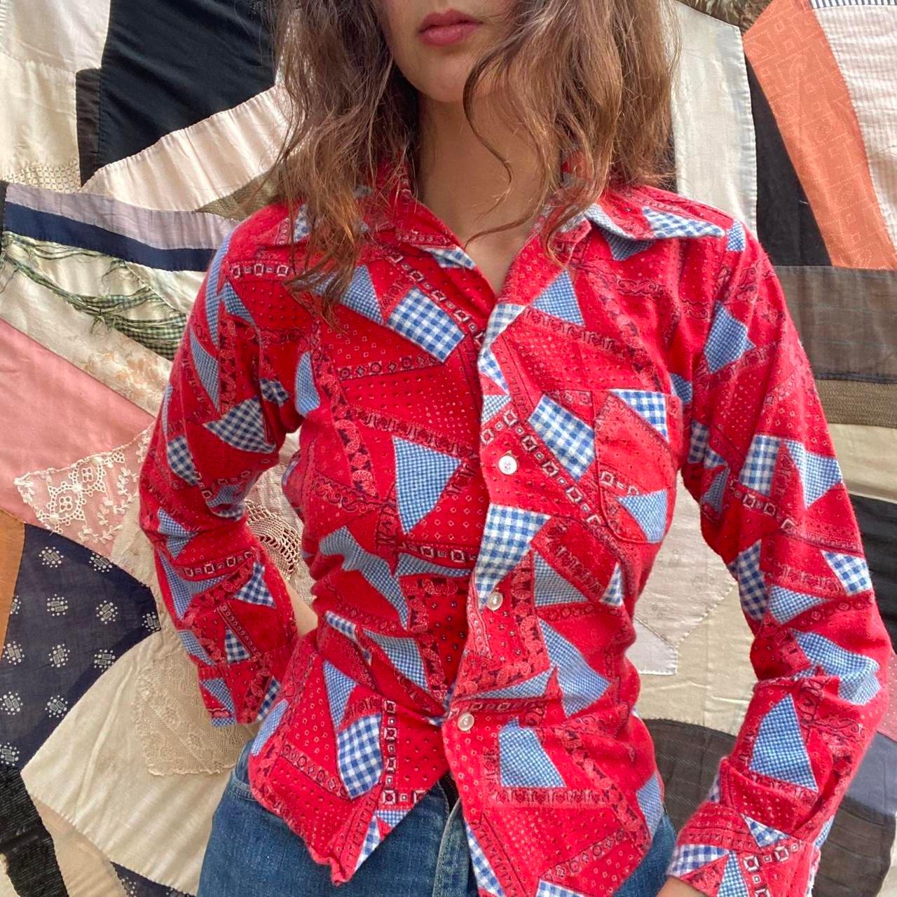 1970s cotton flannel bandana patchwork button up shirt