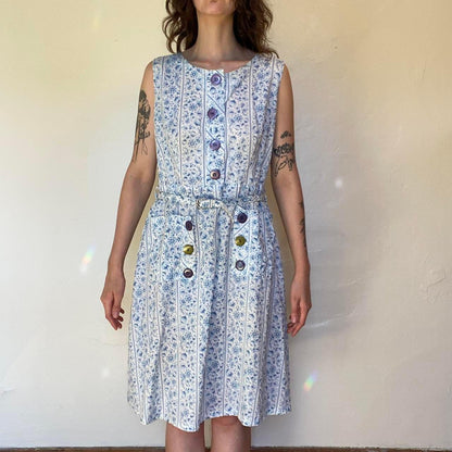 1940s/50s blue and white cotton paisley shirtwaist dress