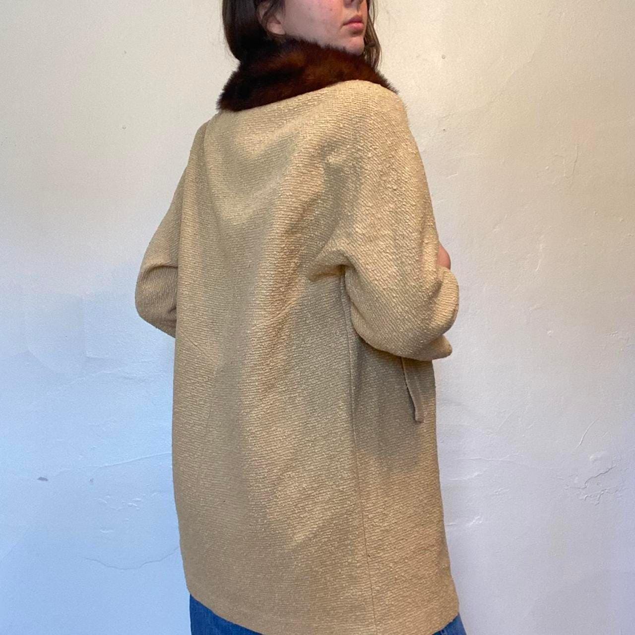 1950s vintage cotton tan chenille pea coat with real mink fur collar