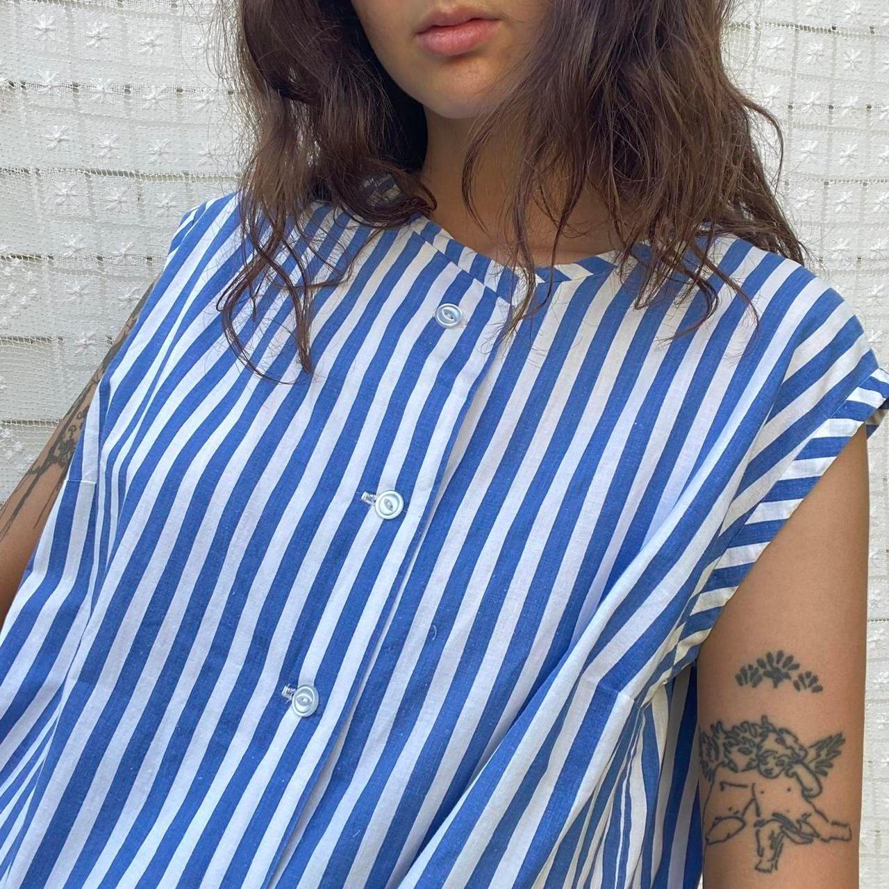 1950s cotton blue and white striped button up tank top