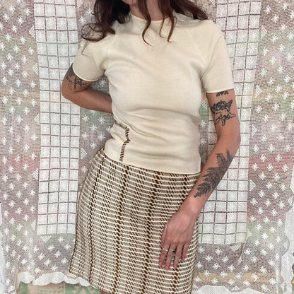 1960s Cadillac Italian wool cream and olive colored wool blend 3 piece set