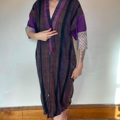 1930s antique purple woven silk and cotton kimono