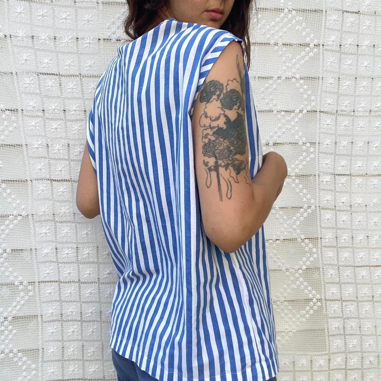1950s cotton blue and white striped button up tank top