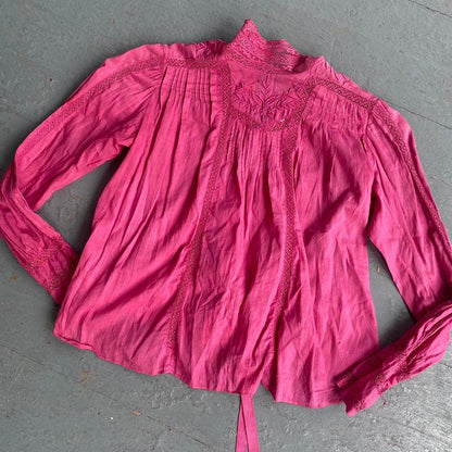 1900s antique overdyed pink cotton blouse