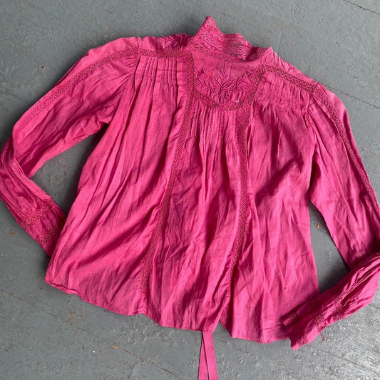 1900s antique overdyed pink cotton blouse