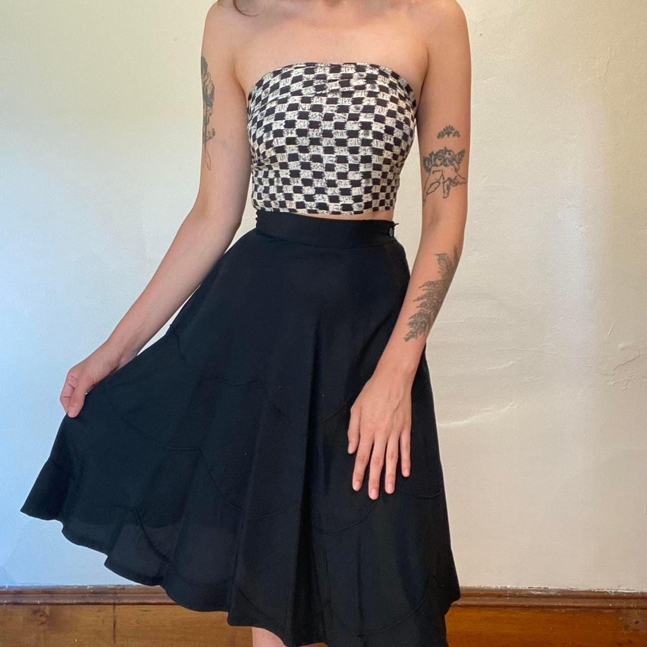 1940s/50s rayon taffeta tiered embroidered black circle skirt