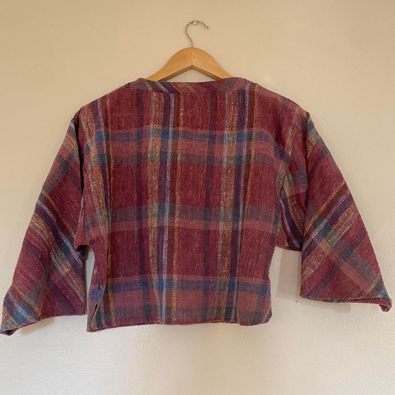 1970s Ann Stevens New York purple plaid linen 2 piece set