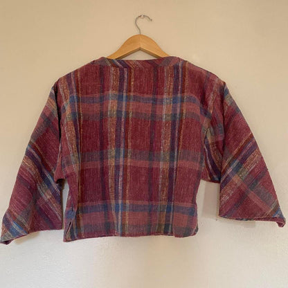 1970s Ann Stevens New York purple plaid linen 2 piece set